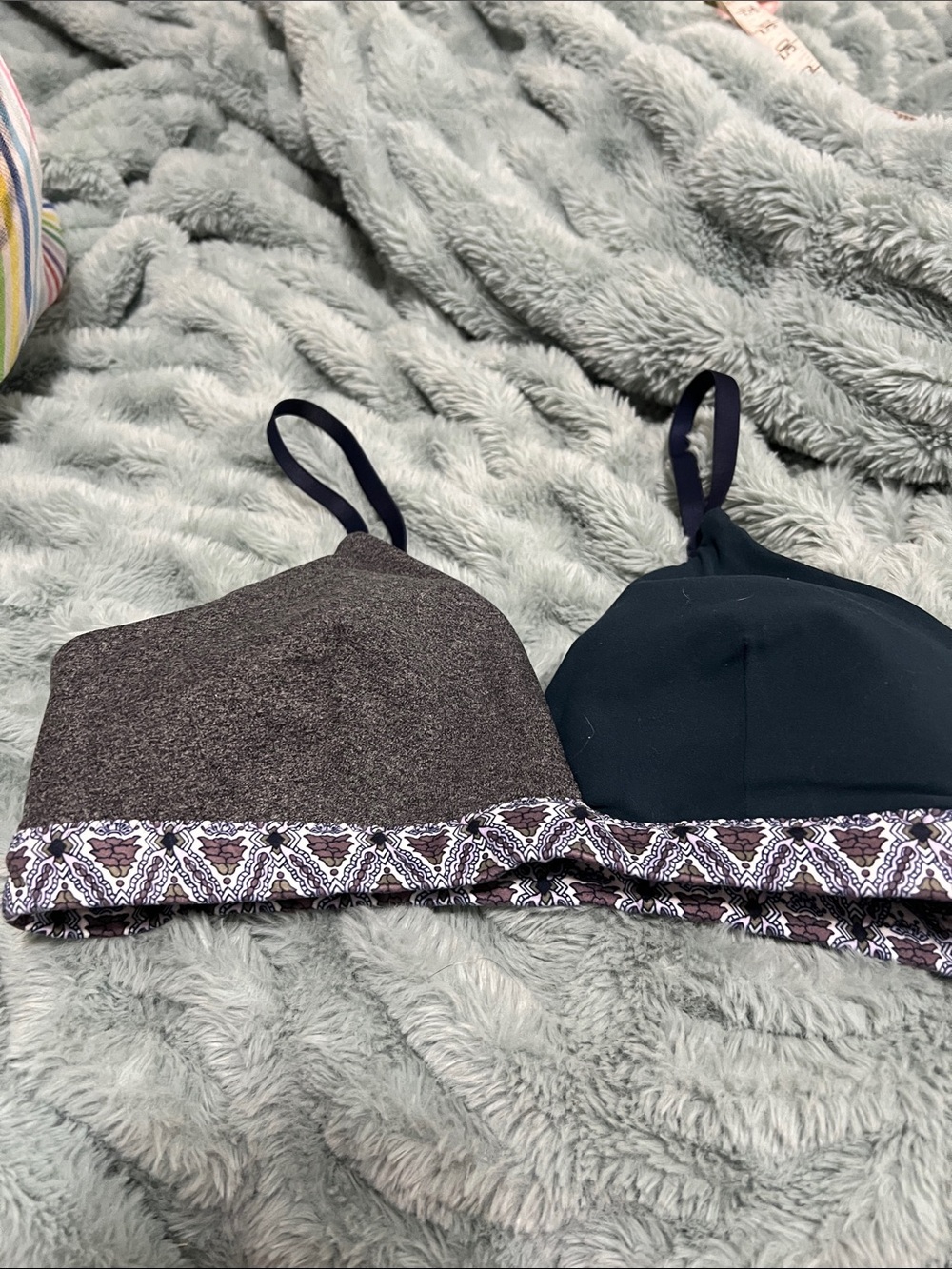 Athleta Reversible Bralette — Gray & Dark Teal with Patterned Trim - Picture 2 of 5